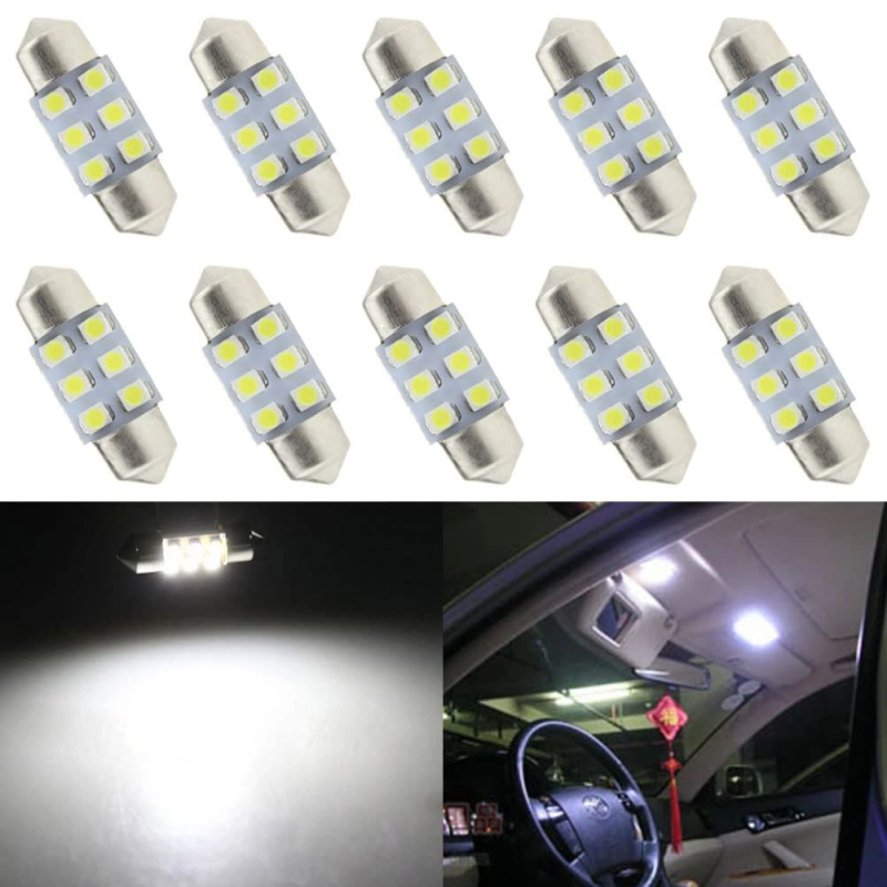 10x 31/36/39/41mm 1210 3528 6 LED Car Festoon Dome Light Bulbs