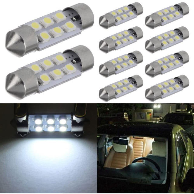 10x 31/36/39/41mm 1210 3528 6 LED Car Festoon Dome Light Bulbs