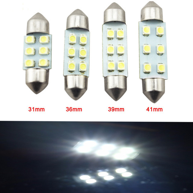 10x 31/36/39/41mm 1210 3528 6 LED Car Festoon Dome Light Bulbs