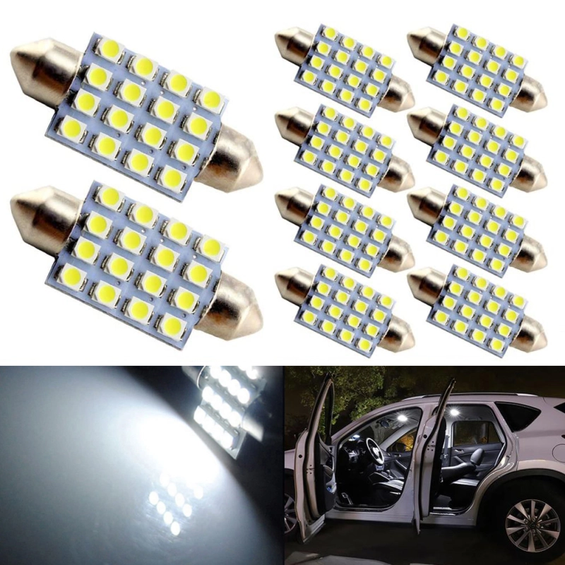 10x 31/36/39/41mm Festoon LED Bulbs Replacement for Car Interior Map Dome License Plate Lights