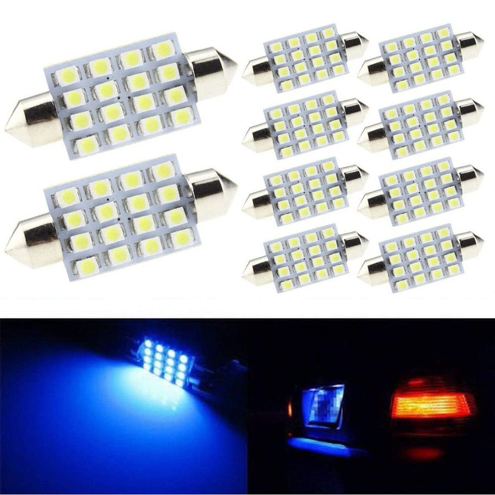 10x 31/36/39/41mm Festoon LED Bulbs Replacement for Car Interior Map Dome License Plate Lights