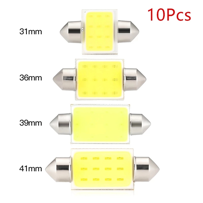 10x C10W C5W LED COB 31/36/39/41mm for Cars License Plate Interior Reading Light 6500K