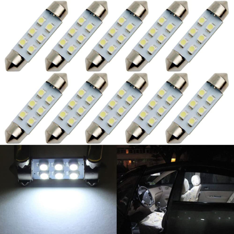 10x 31/36/39/41mm 1210 3528 6 LED Car Festoon Dome Light Bulbs