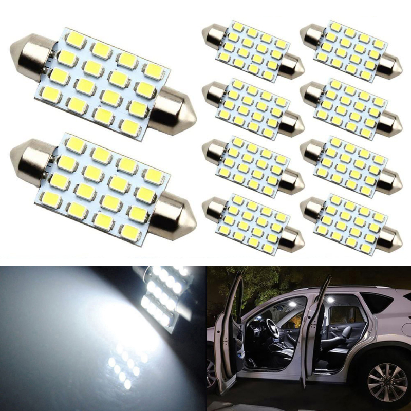 10x 31/36/39/41mm Festoon LED Bulbs Replacement for Car Interior Map Dome License Plate Lights