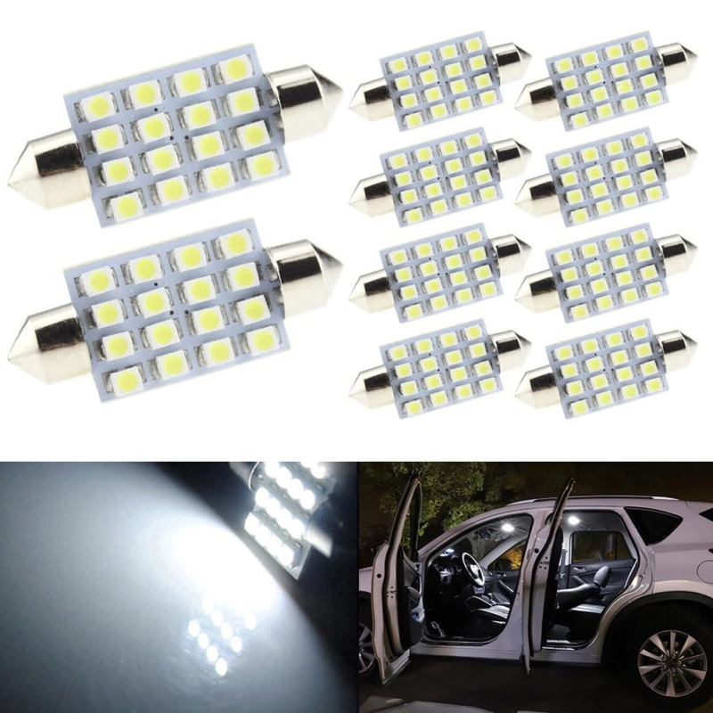 10x 31/36/39/41mm Festoon LED Bulbs Replacement for Car Interior Map Dome License Plate Lights