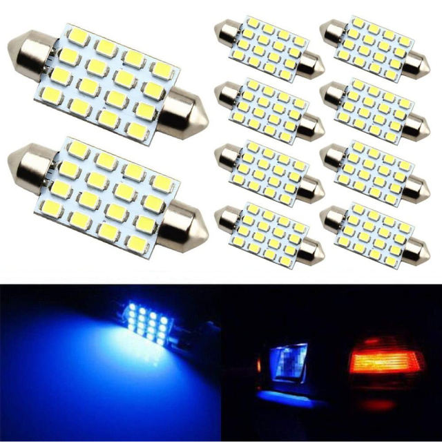 10x 31/36/39/41mm Festoon LED Bulbs Replacement for Car Interior Map Dome License Plate Lights