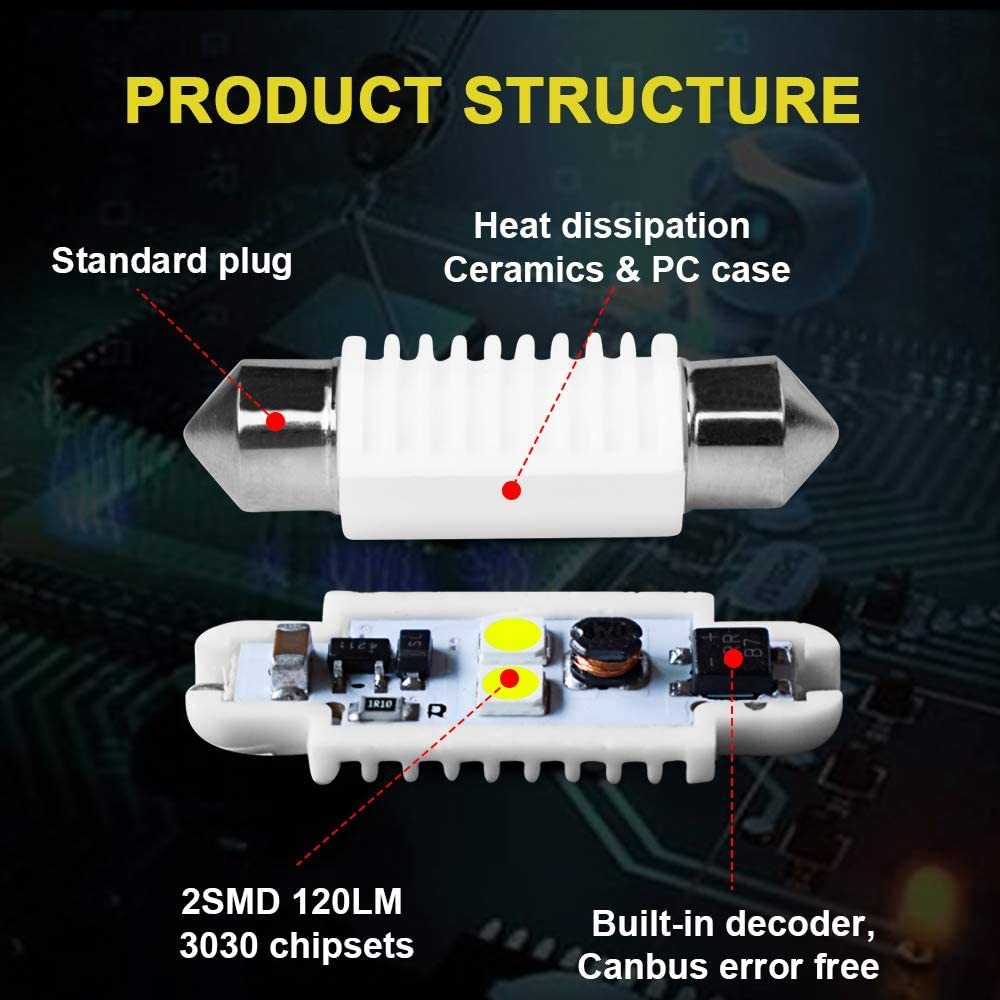 4x 31/36/39/41mm Festoon LED Light Bulbs 211-2 CANBUS for Car Interior Dome Map Door Light