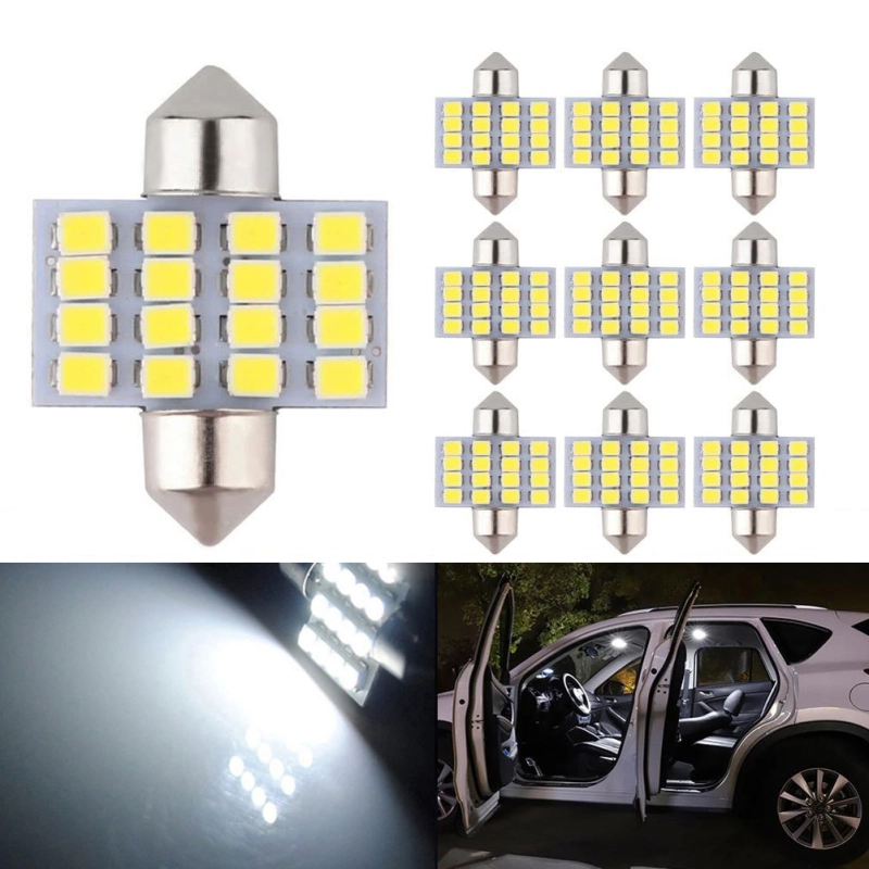 10x 31/36/39/41mm Festoon LED Bulbs Replacement for Car Interior Map Dome License Plate Lights