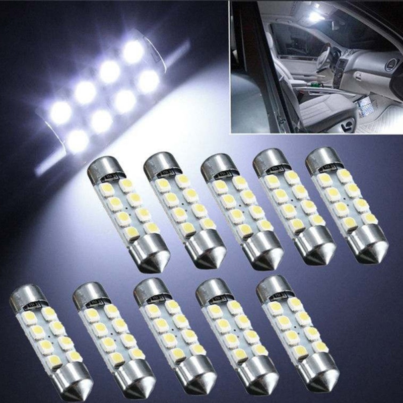 10x Car Interior 31/36/39/41mm 3528/1210 SMD 8LED Festoon LED Dome Lamp Bulb 12V