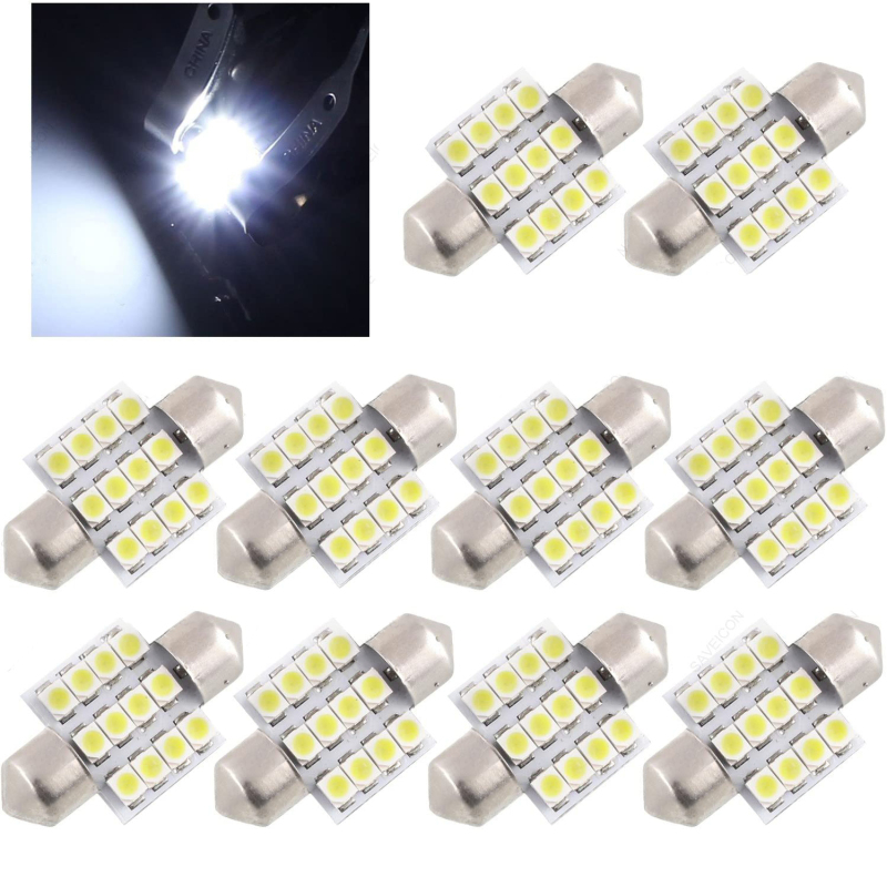 10x 41/39/36/31mm Festoon Dome Light LED Bulbs Interior Map Door Lamp