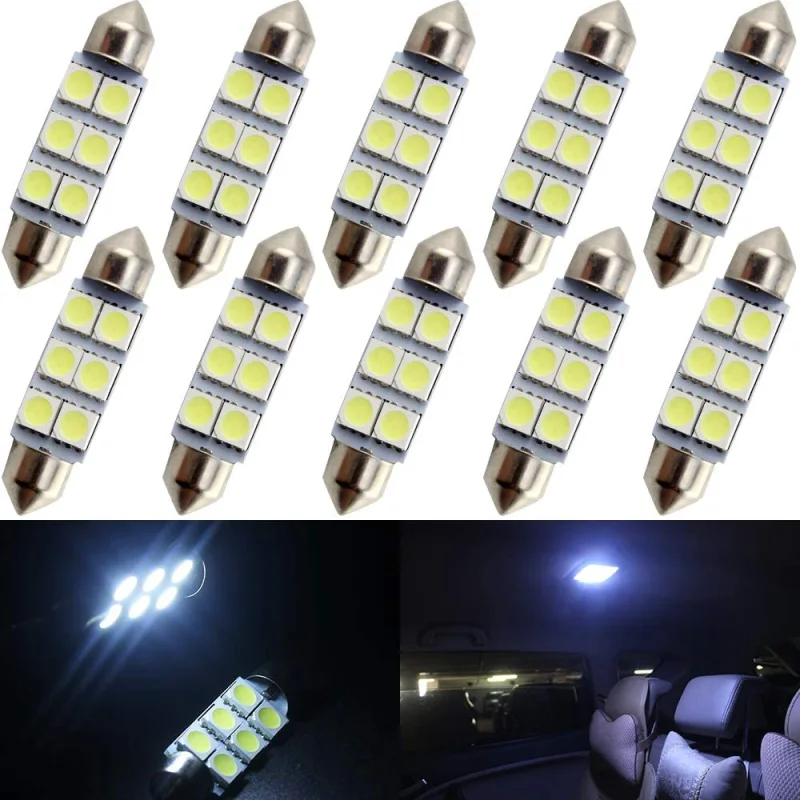 10x 31/36/39/41mm LED Festoon Light Bulbs for Car Map Light Door Lights