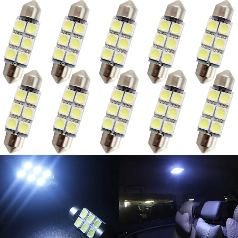 10x 31/36/39/41mm LED Festoon Light Bulbs for Car Map Light Door Lights