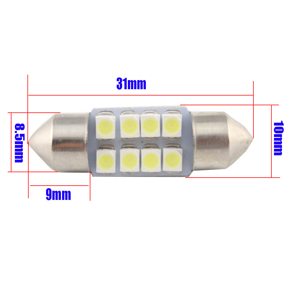 10x Car Interior 31/36/39/41mm 3528/1210 SMD 8LED Festoon LED Dome Lamp Bulb 12V