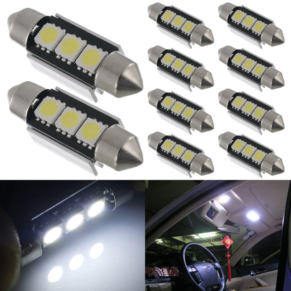 10x 36/39/41mm LED Bulb CANBUS Festoon Car Interior Dome Map Trunk Cargo Lights