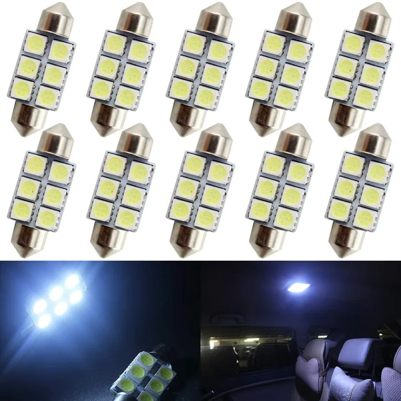 10x 31/36/39/41mm LED Festoon Light Bulbs for Car Map Light Door Lights