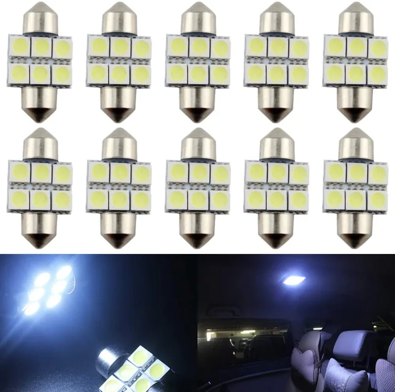 10x 31/36/39/41mm LED Festoon Light Bulbs for Car Map Light Door Lights