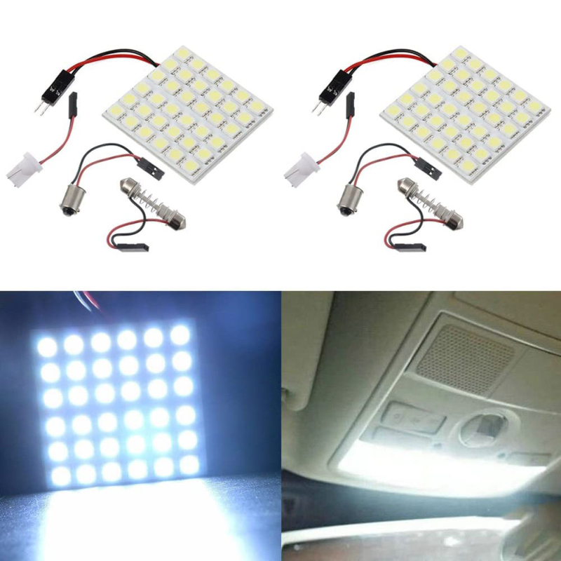 2x LED Panel Dome Light Auto Car Reading Plate Light Roof Ceiling Interior Map Lamp With T10 / BA9S / Festoon Adapters