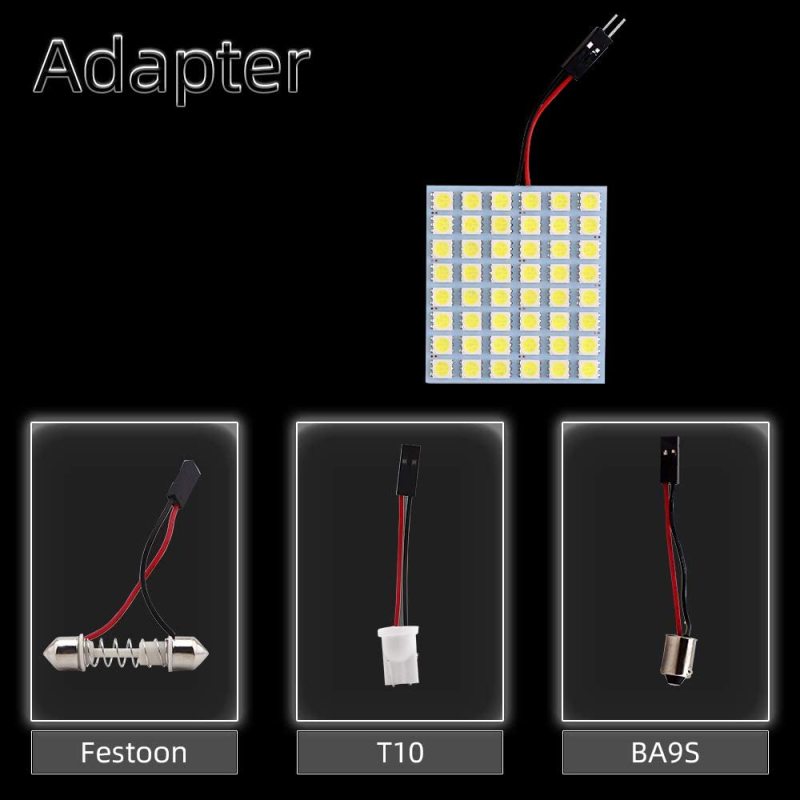 2x LED Panel Dome Light Auto Car Interior Reading Plate Light Roof Ceiling  Wired Lamp +T10 BA9S Festoon Adapter