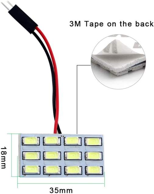 2x 5730 12SMD Led Panel Dome Light Bulb Car Reading Map Lights DC 12V with T10 / BA9S / Festoon Adapters