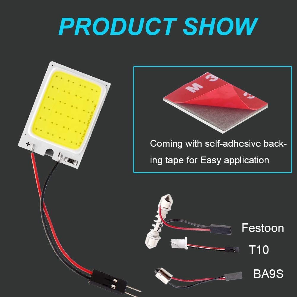 4X Led Dome Panel Light Bulb for Car Trucks Dome Map Reading Roof Ceiling with BA9S T10 Festoon Adapter