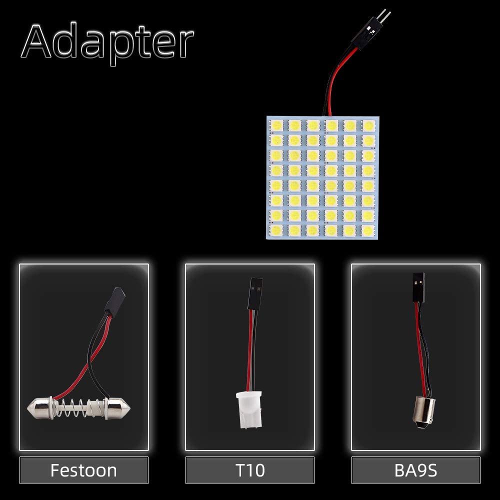 2x LED Panel Dome Light Auto Car Interior Reading Plate Light Roof Ceiling  Wired Lamp +T10 BA9S Festoon Adapter