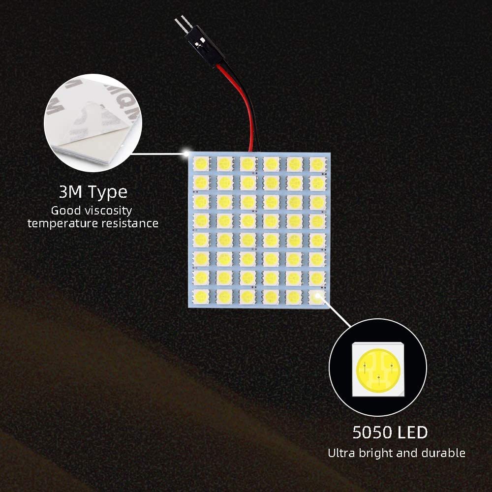 2x LED Panel Dome Light Auto Car Interior Reading Plate Light Roof Ceiling  Wired Lamp +T10 BA9S Festoon Adapter