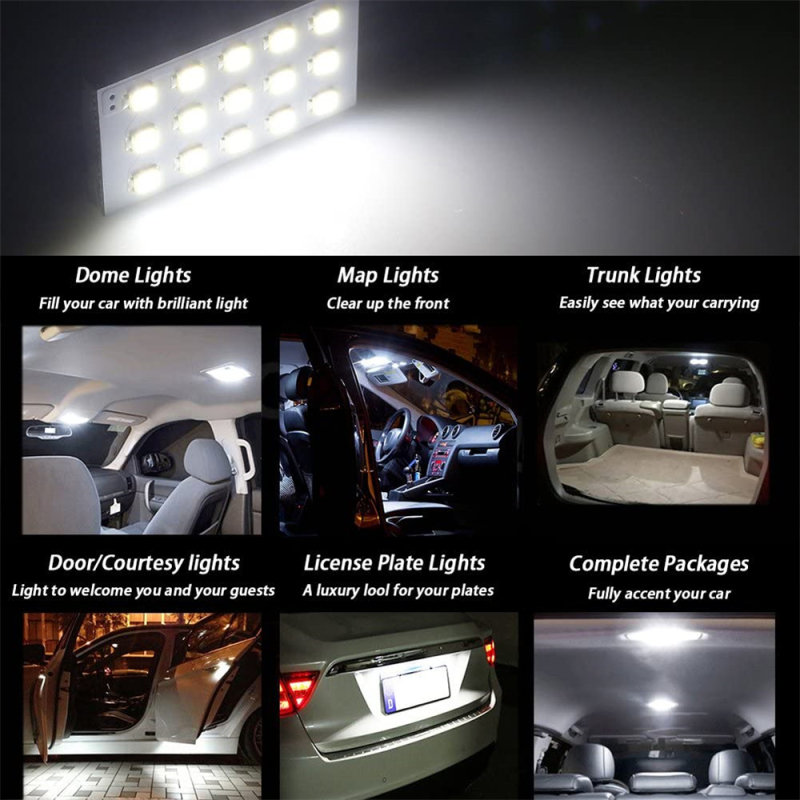 2x 1210 15SMD LED Panel Dome Light Auto Car Reading Lamp Roof Ceiling Interior Bulb with T10 / BA9S / Festoon Adapters