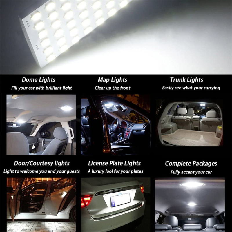 2x 1210 48SMD LED Panel Dome Light Auto Interior Reading Plate Lamp Roof Ceiling Bulb with T10 / BA9S / Festoon Adapters 12V