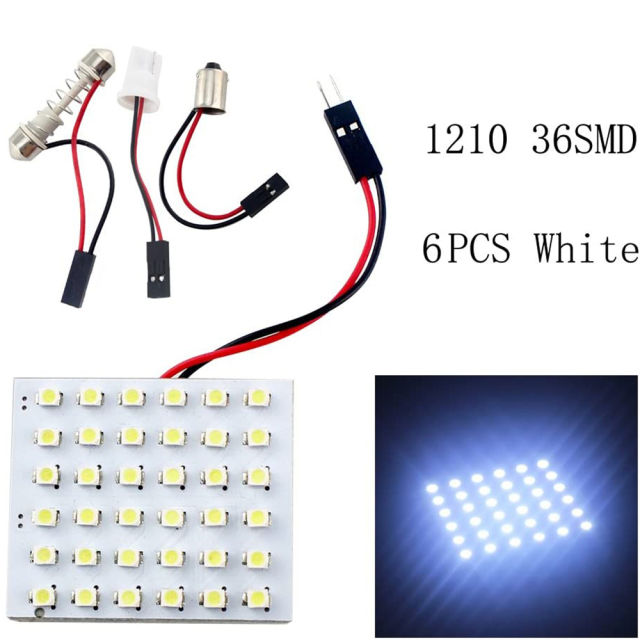 2x 1210 3528 36SMD Led Panel Dome Light Bulbs Auto Car Interior Reading Trunk Light DC 12V with T10 / BA9S / Festoon Adapters