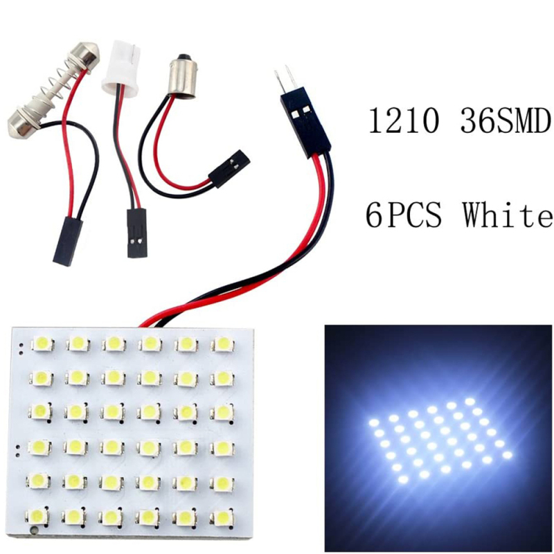 2x 1210 3528 36SMD Led Panel Dome Light Bulbs Auto Car Interior Reading Trunk Light DC 12V with T10 / BA9S / Festoon Adapters