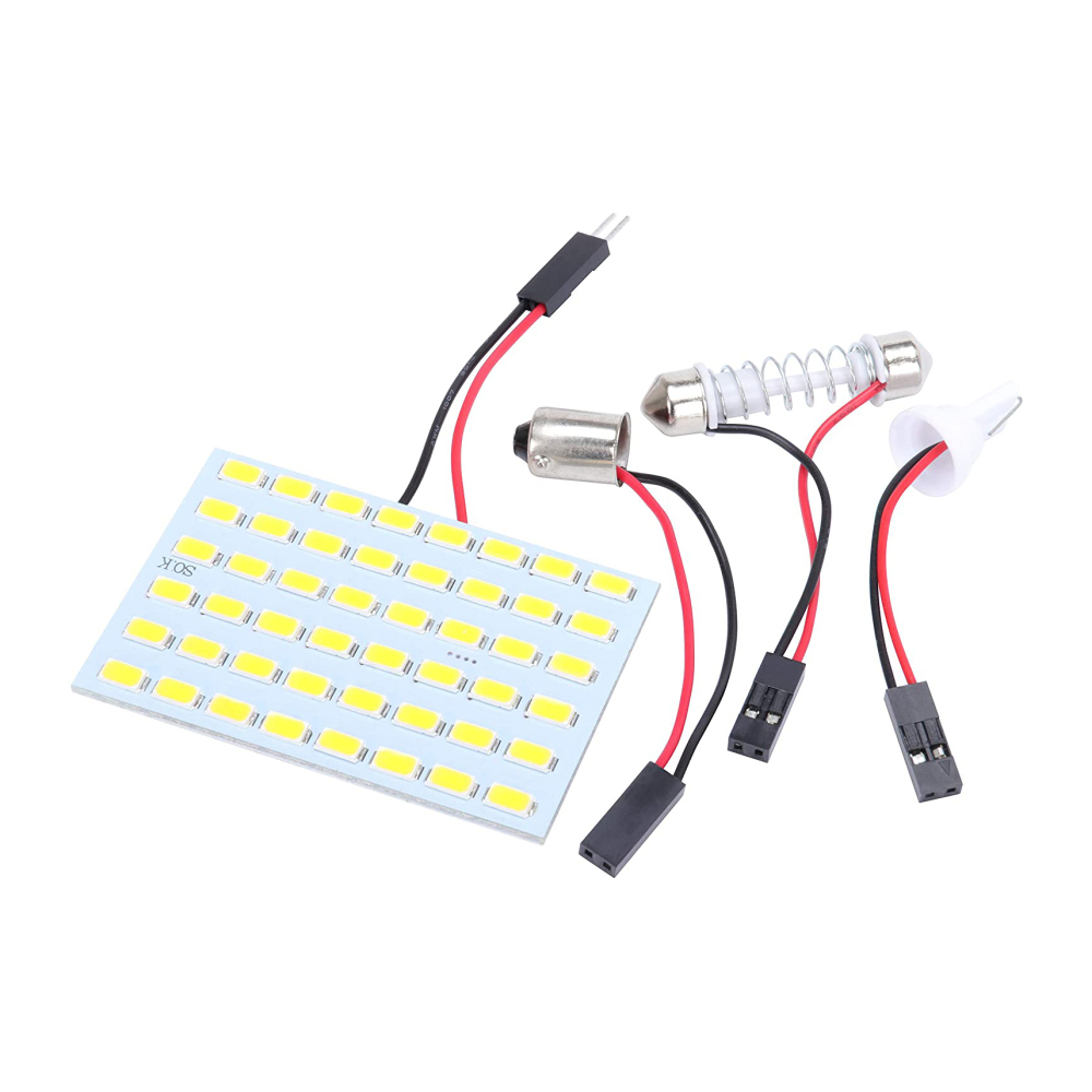 2x 5730 48SMD LED Panel Dome Light Car Interior Reading Plate Light Roof Ceiling Wired Lamp+T10 BA9S Festoon Adapters