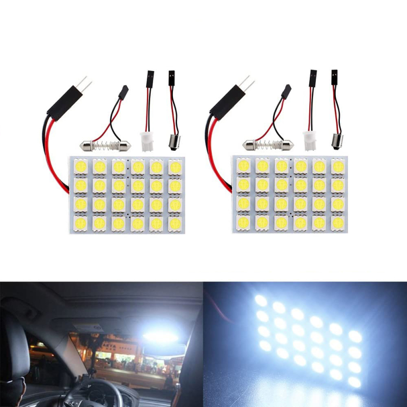 2x 5050 24SMD Led Panel Dome Light Lamp Auto Car Reading Interior Lamp DC 12V With T10 / BA9S / Festoon Adapters