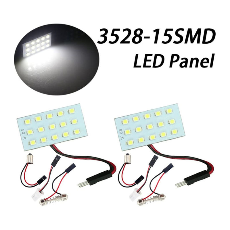 2x 1210 15SMD LED Panel Dome Light Auto Car Reading Lamp Roof Ceiling Interior Bulb with T10 / BA9S / Festoon Adapters