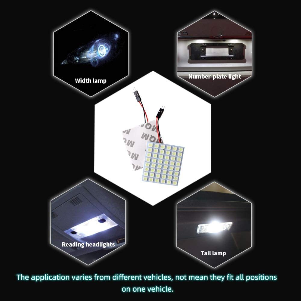 2x LED Panel Dome Light Auto Car Interior Reading Plate Light Roof Ceiling  Wired Lamp +T10 BA9S Festoon Adapter