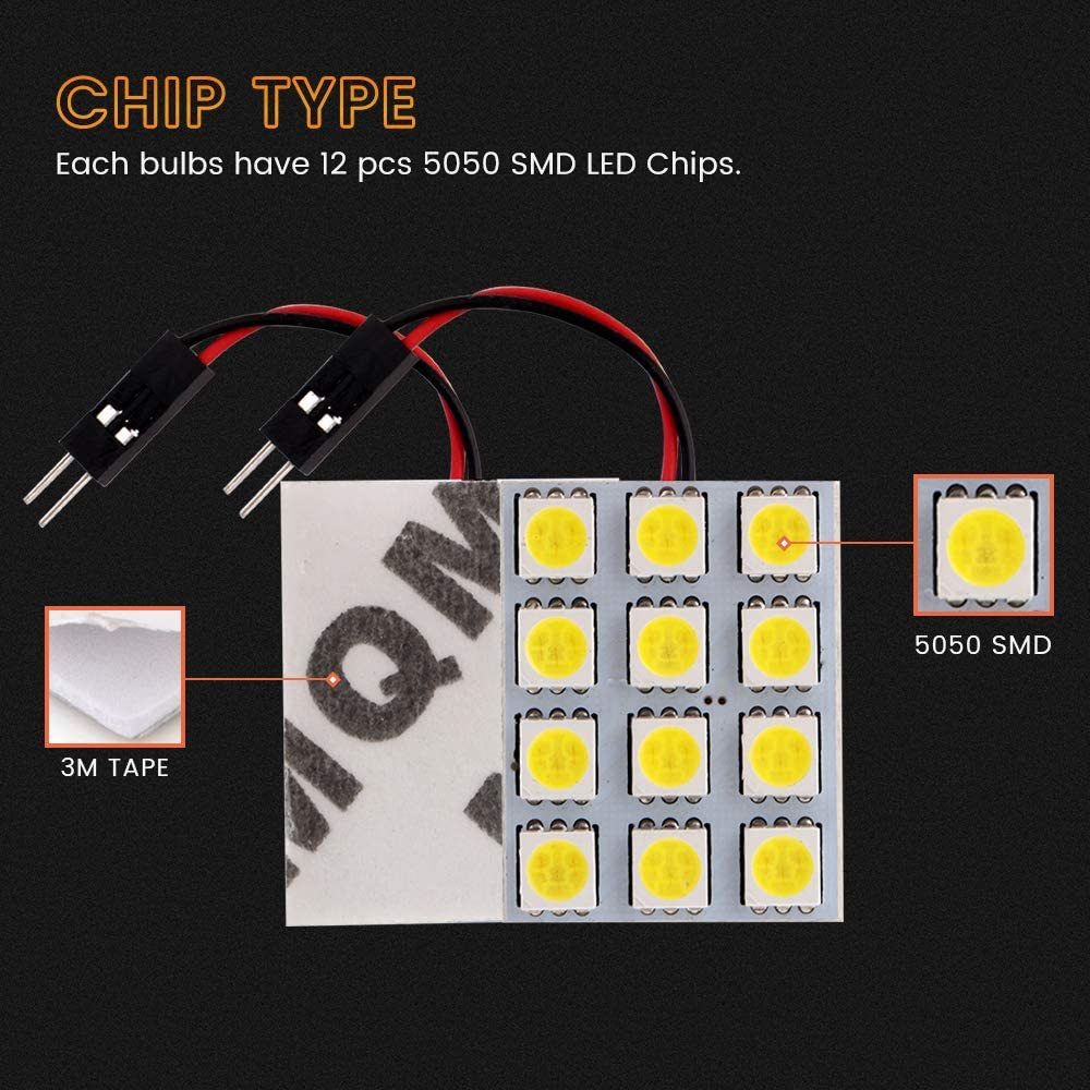 2x Led Panel Reading Light Lamp Car Led Dome Lights Interior with T10 /BA9S/ Festoon Adapters