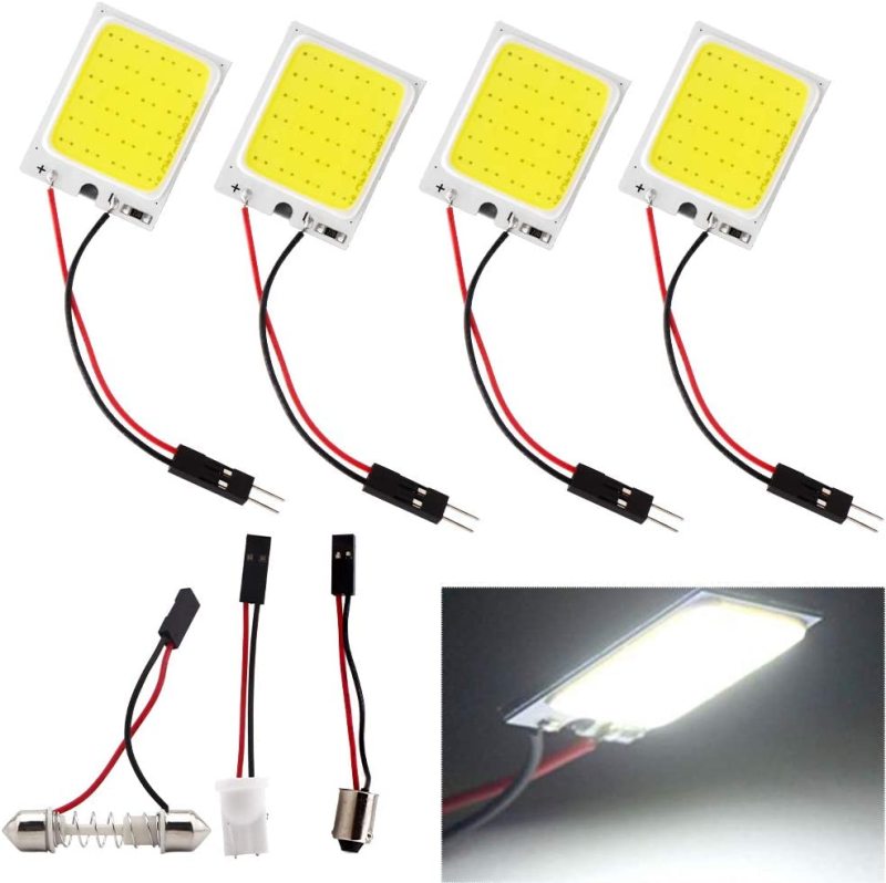 4X Led Dome Panel Light Bulb for Car Trucks Dome Map Reading Roof Ceiling with BA9S T10 Festoon Adapter