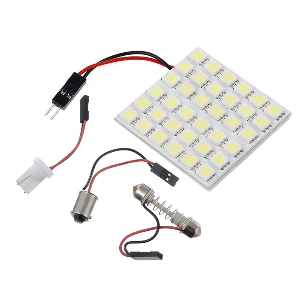 2x LED Panel Dome Light Auto Car Reading Plate Light Roof Ceiling Interior Map Lamp With T10 / BA9S / Festoon Adapters