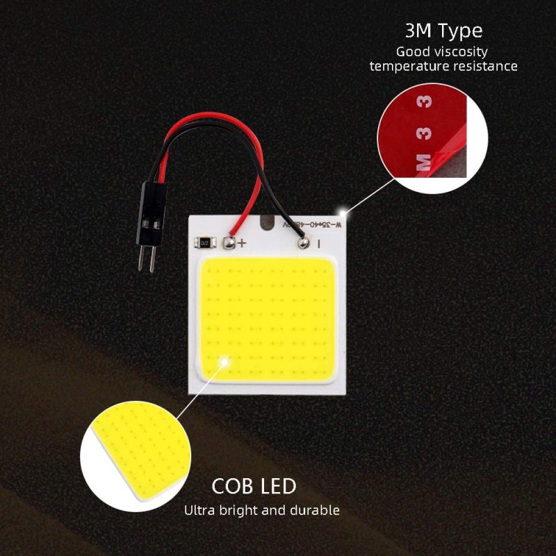 2x LED Panel Dome Lamp Auto Car Interior Reading Plate Light Roof Ceiling Interior Wired Lamp with 2X BA9S T10 Festoon Adapters