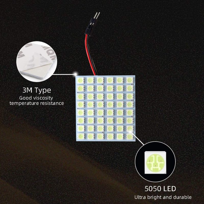 2x LED Panel Dome Light Auto Car Interior Reading Plate Light Roof Ceiling  Wired Lamp +T10 BA9S Festoon Adapter