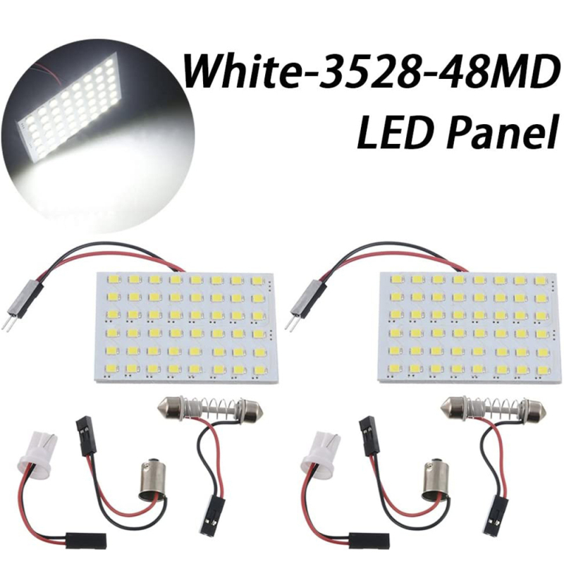 2x 1210 48SMD LED Panel Dome Light Auto Interior Reading Plate Lamp Roof Ceiling Bulb with T10 / BA9S / Festoon Adapters 12V