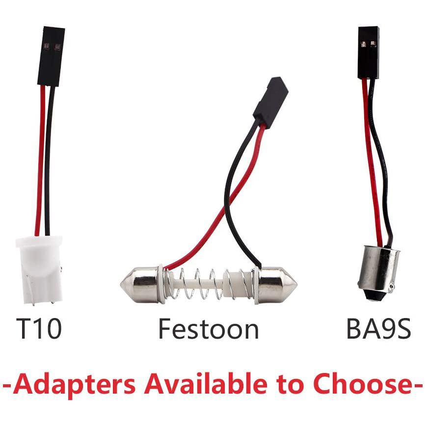 2x 5730 48SMD LED Panel Dome Light Car Interior Reading Plate Light Roof Ceiling Wired Lamp+T10 BA9S Festoon Adapters