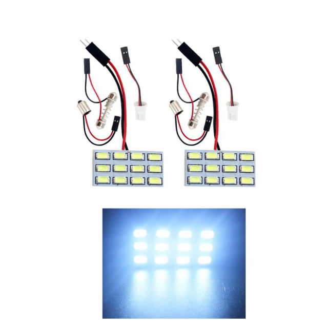 2x 5730 12SMD Led Panel Dome Light Bulb Car Reading Map Lights DC 12V with T10 / BA9S / Festoon Adapters