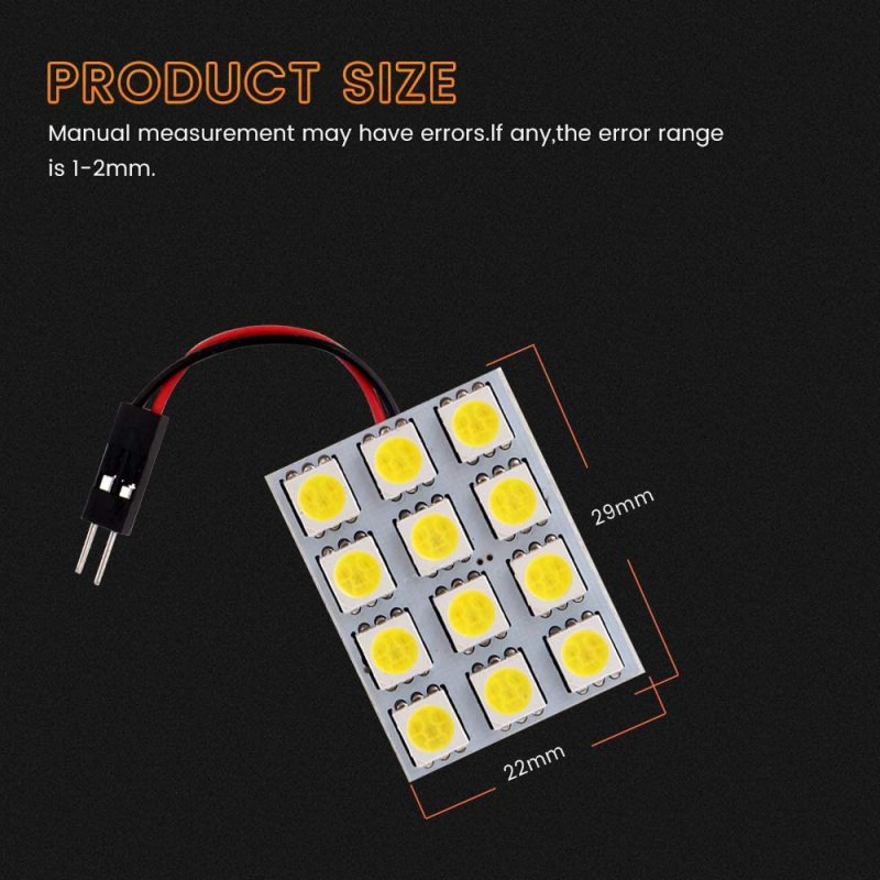 2x Led Panel Reading Light Lamp Car Led Dome Lights Interior with T10 /BA9S/ Festoon Adapters