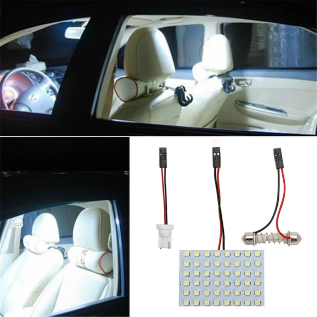 2x 1210 48SMD LED Panel Dome Light Auto Interior Reading Plate Lamp Roof Ceiling Bulb with T10 / BA9S / Festoon Adapters 12V
