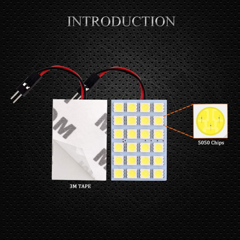 2x 5050 24SMD Led Panel Dome Light Lamp Auto Car Reading Interior Lamp DC 12V With T10 / BA9S / Festoon Adapters