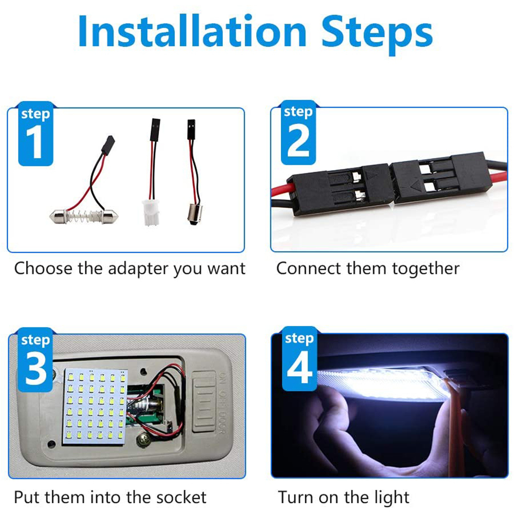 2x 1210 3528 36SMD Led Panel Dome Light Bulbs Auto Car Interior Reading Trunk Light DC 12V with T10 / BA9S / Festoon Adapters