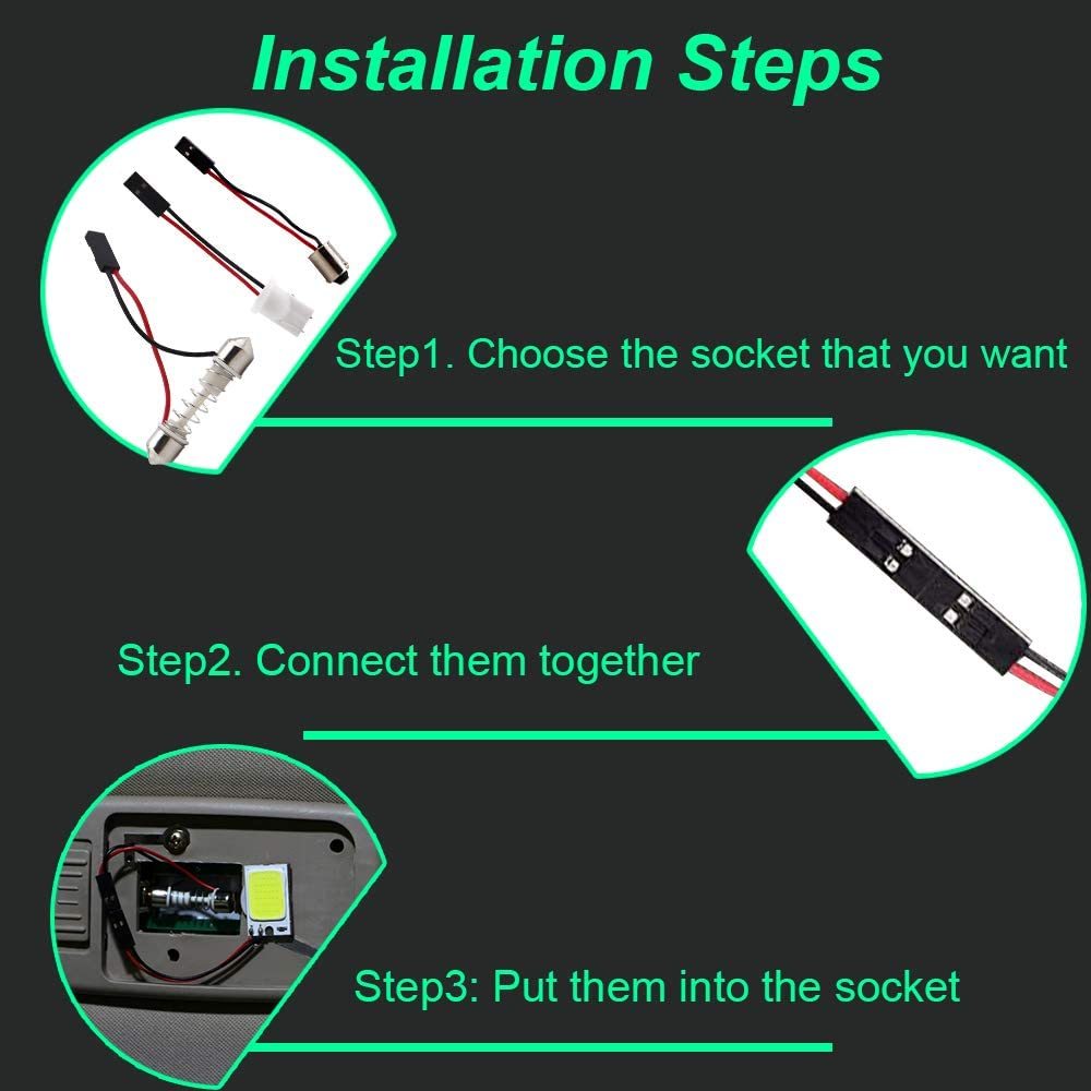 4X Led Dome Panel Light Bulb for Car Trucks Dome Map Reading Roof Ceiling with BA9S T10 Festoon Adapter