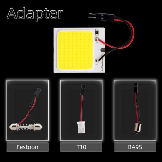 2x LED Panel Dome Lamp Auto Car Interior Reading Plate Light Roof Ceiling Interior Wired Lamp with 2X BA9S T10 Festoon Adapters
