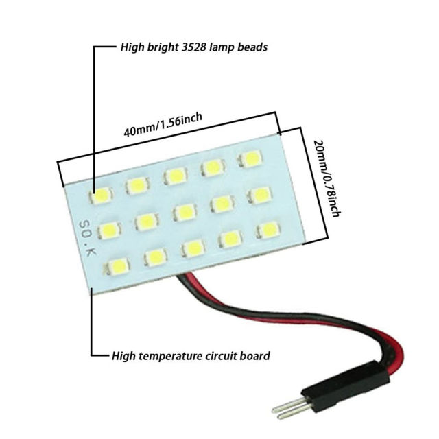 2x 1210 15SMD LED Panel Dome Light Auto Car Reading Lamp Roof Ceiling Interior Bulb with T10 / BA9S / Festoon Adapters