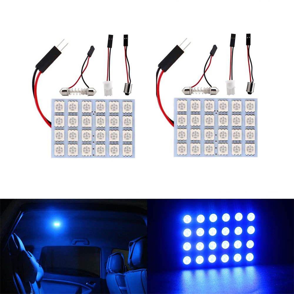 2x 5050 24SMD Led Panel Dome Light Lamp Auto Car Reading Interior Lamp DC 12V With T10 / BA9S / Festoon Adapters